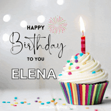 a birthday card for elena with a colorful cupcake