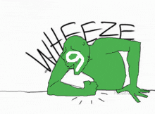 a drawing of a green figure with the number 9 on his face