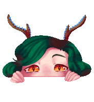 a drawing of a girl with deer antlers and green hair