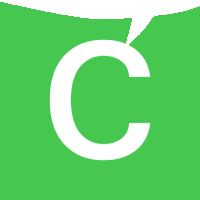 a white letter c on a green background with a speech bubble