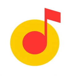 a yellow circle with a red music note in the center