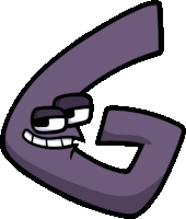 a purple letter g with a cartoon face