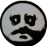 a black and white drawing of a smiley face with a mustache on a white background .