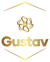 a gold logo for gustav with a geometric design