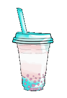 a drawing of a drink with bubbles in it and a straw