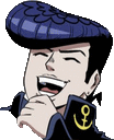 a cartoon of a man with a blue hat and a yellow anchor on his jacket is laughing .