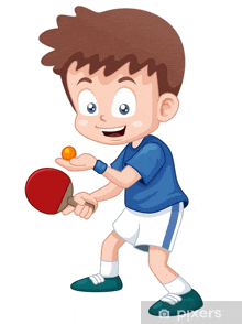 a cartoon boy is playing ping pong with a paddle and ball