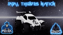 a poster for fatal thieves nation with a white car in the foreground