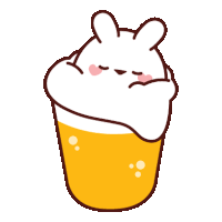 a cartoon drawing of a rabbit sleeping in a cup of beer