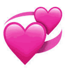 two pink hearts with a pink ribbon surrounding them on a white background .