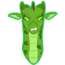 a cartoon of a green dragon with a very angry face .