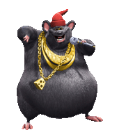 a cartoon mouse wearing a red hat and gold chains