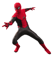 a man in a red and black spiderman costume is standing with his arms outstretched