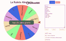 a screenshot of a roulette wheel that says haz clic para girarlo