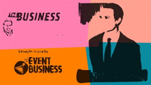 an advertisement for event business shows a man in a suit