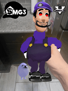 a person holding a purple smg3 figure