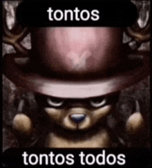 a picture of a teddy bear wearing a pink hat with the words tonton tonton todos written on it .