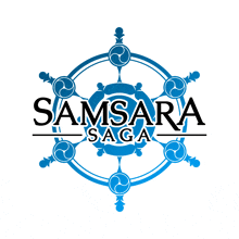 a logo for samsara saga with a blue circle in the middle