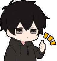 a cartoon boy with black hair is giving a thumbs up sign