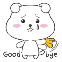 a cartoon bear is saying good bye with a tear coming out of its eye