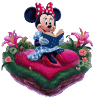 a cartoon of minnie mouse reading a book