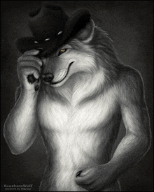 a drawing of a wolf wearing a cowboy hat by southern wolf