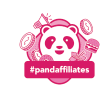 a panda bear with a megaphone surrounded by food and coins with the words #pandaaffiliates below it