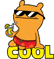 a cartoon character is wearing sunglasses and holding a drink with the word cool below it