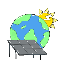 a cartoon illustration of a solar panel in front of the earth