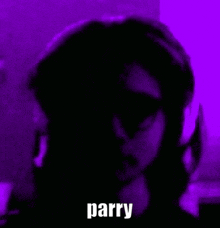 a purple background with a person wearing headphones and the word parry .