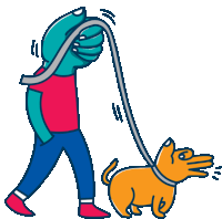 a cartoon drawing of a man walking a dog