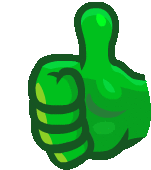 a green hand is giving a thumbs up