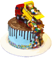 a cake with a dump truck on top of it