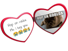 a picture of a dog with the words hop on roblox