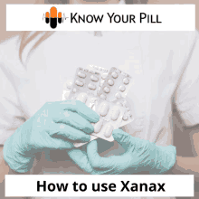 a woman wearing gloves holds a blister pack of xanax