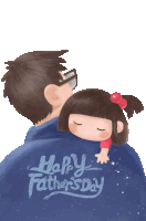 a drawing of a man carrying a little girl with the words happy father 's day on the back