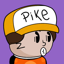 a cartoon character wearing a yellow hat with the word pike on it