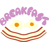 a drawing of eggs and bacon with the words breakfast above