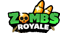 a logo for zombies royale has a skull and bullets on it