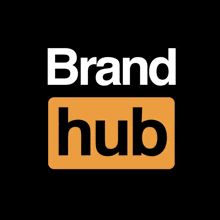 a black background with a yellow square that says brand hub on it