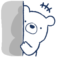 a drawing of a teddy bear peeking out from behind a gray wall