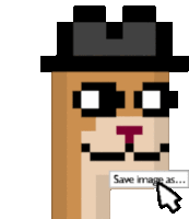 a pixel art of a dog wearing a hat and glasses