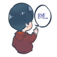 a cartoon drawing of a boy with a speech bubble that says bye