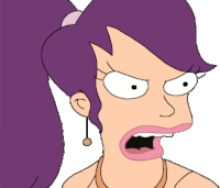 a cartoon drawing of a woman with purple hair making a funny face