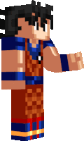 a minecraft character with a blue shirt and red and yellow stripes