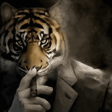 a tiger smoking a cigar in a suit