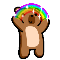 a brown teddy bear with a rainbow behind its head