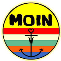 a yellow circle with the word moin and an anchor on it