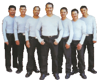 a group of men standing next to each other in a row