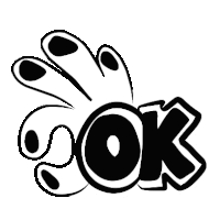 a black and white drawing of a hand with the word ok on it .